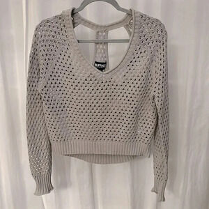 BUFFALO Cotton Crop V-Neck Sweater Cutout Back, Size L